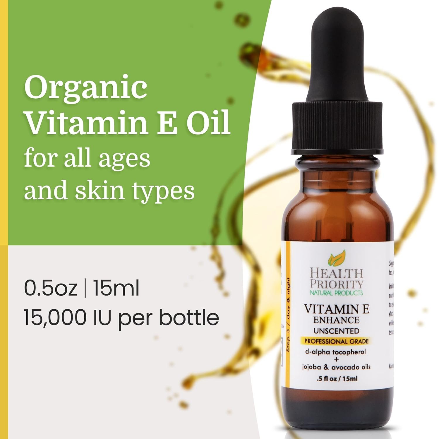Organic Vitamin E Oil for Skin & Scars |100% Pure Natural Vitamin E Serum Hand Made in South Carolina | 15000 IU Vitamin E for Face & Hair| Non-GMO, Gluten & Cruelty Free, Vegan | Unscented 0.5 Fl Oz - Image 2