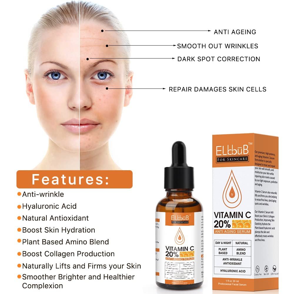Premium 20% 𝐯𝐢𝐭𝐚𝐦𝐢𝐧 𝐜 𝐬𝐞𝐫𝐮𝐦 - (2PACK) with Hyaluronic Acid, Retinol & Amino Acids - Boost Skin Collagen,Hydrate & Plump Skin, Anti Aging & Wrinkle Facial Serum - Image 4